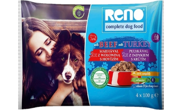 RENO Dog hovězí a krůta, kapsa 100 g (4 pack)
